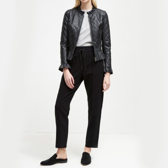 French Connection Brishen PU Frill Edge Faux Leather Biker Jacket Small - Picture 3 of 11